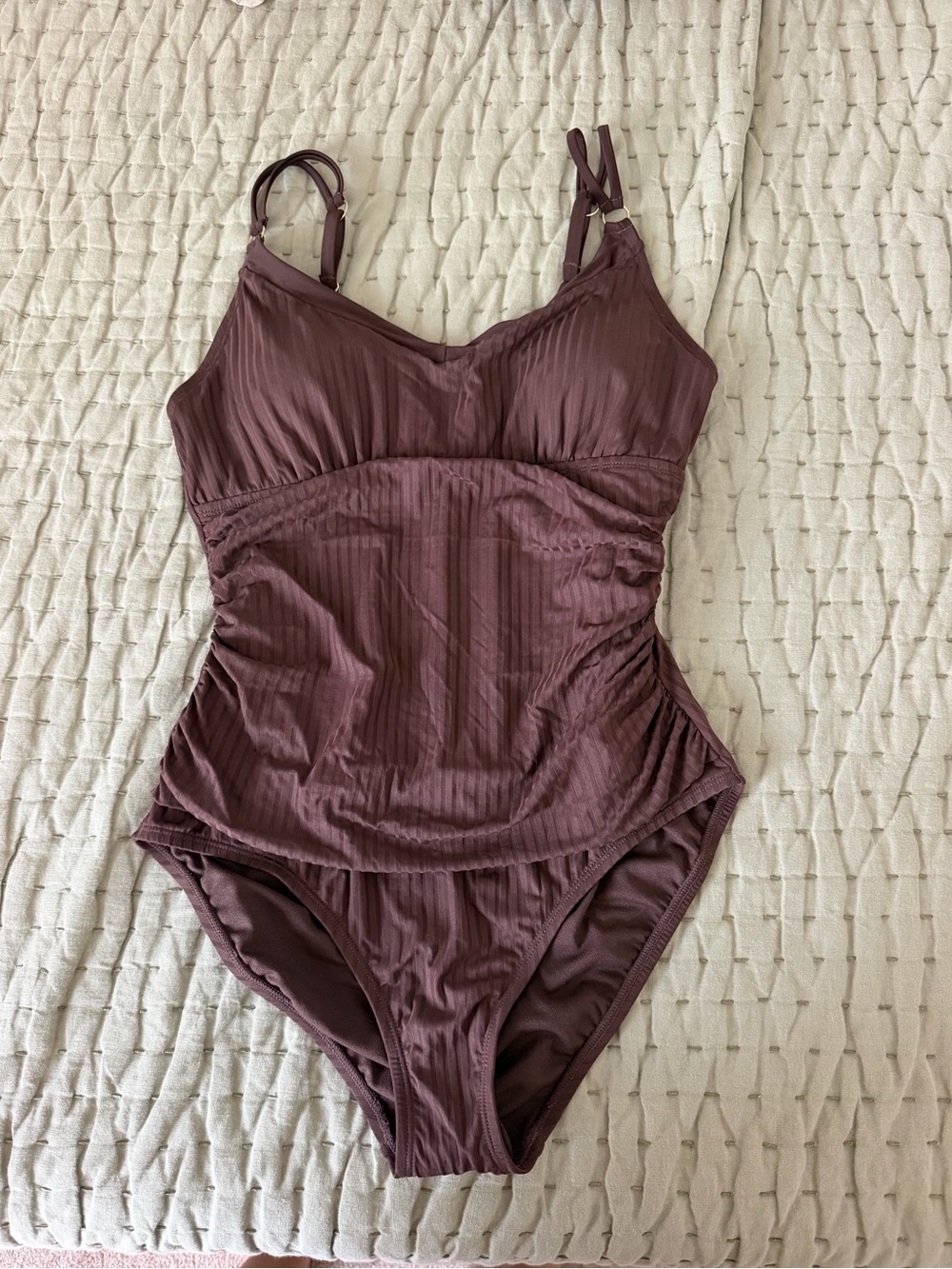 Ellen Tracy Ribbed One-Piece Swimsuit in chocolate brown